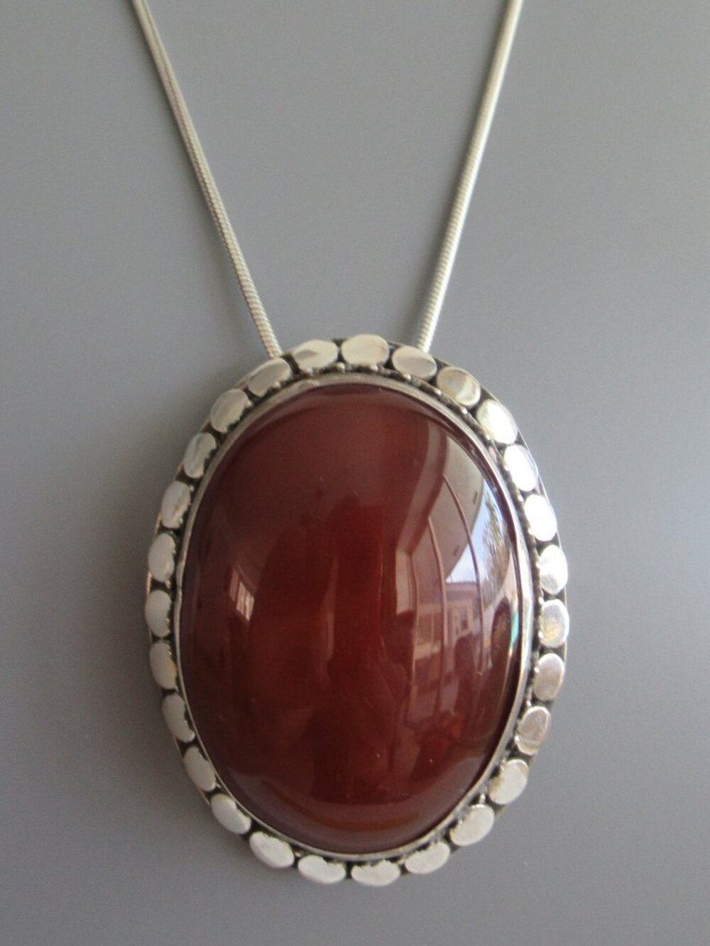 Vintage Sterling Silver 925 w/ Oval Large Carnelian Cabochon Brooch Pendant 2 in